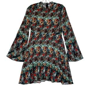 Zara Mini Dress S Multicolor Floral Long Flutter Sleeve Cottagecore Romantic